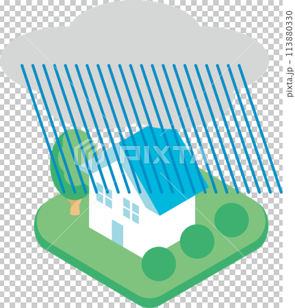 Isometric icon decoration house housing typhoon heavy rain disaster illustration material 113880330