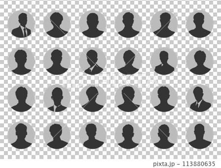 男性の匿名プロフィールの顔写真シルエットのイラストセット 男性の匿名プロフィールの顔写真シルエットのイラストセット 113880635