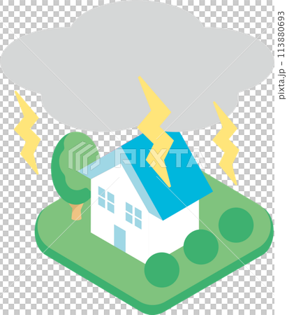 Isometric icon decoration house housing disaster lightning strike thunder storm illustration material 113880693