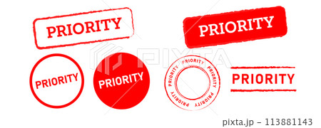 High priority red circle and square rubber stamp label sticker sign important information 113881143