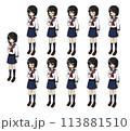 長袖制服の女の子のイラストセット 113881510
