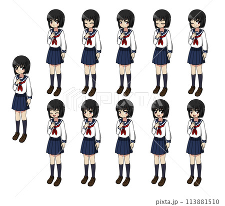 長袖制服の女の子のイラストセット 113881510