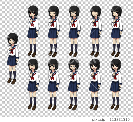 長袖制服の女の子のイラストセット 113881510