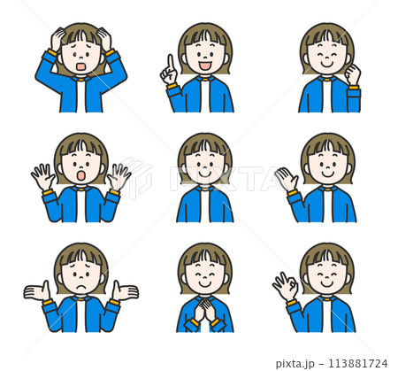 色々な表情の女性 イラストセット 色々な表情の女性 イラストセット 113881724