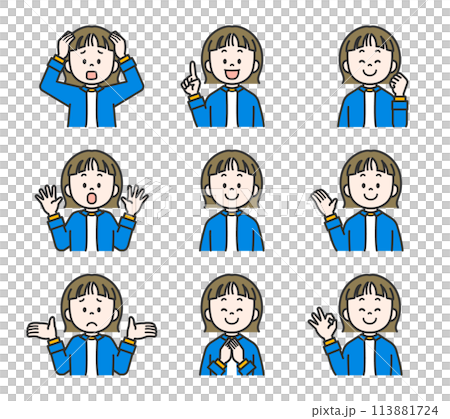 色々な表情の女性 イラストセット 色々な表情の女性 イラストセット 113881724