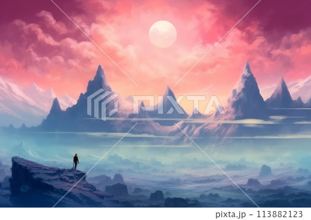 Asian mountains with monasteries 113882123