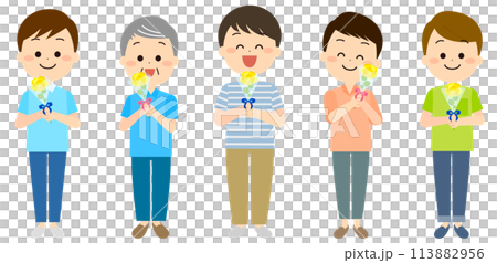 A set of men who are happy to receive flowers for Father's Day A set of men who are happy to receive flowers for Father's Day 113882956