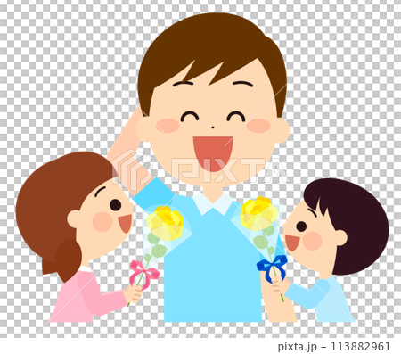 お父さんへ父の日のブーケを渡す子供達 お父さんへ父の日のブーケを渡す子供達 113882961