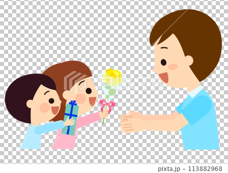 Children giving Father's Day gifts to their dad 113882968