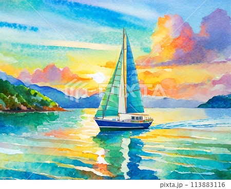 海に浮かぶヨットのイラスト素材 [113883116] - PIXTA