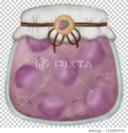 Set of fruit jams in glass jars hand drawn in cartoon style. 113883334