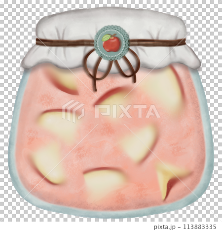 Set of fruit jams in glass jars hand drawn in cartoon style. 113883335