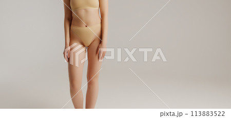 Perfect body. Slim caucasian lady posing showing Perfect body. Slim caucasian lady posing showing 113883522