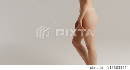 Perfect body. Slim caucasian lady posing showing Perfect body. Slim caucasian lady posing showing 113883525