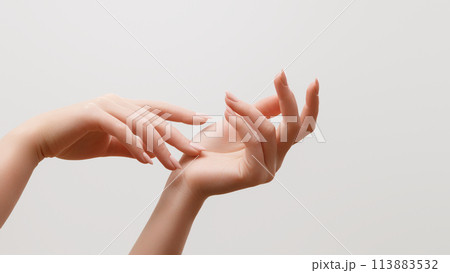 Trend milk manicure . milky look . Beautiful Woman 113883532