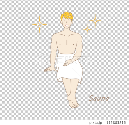 A refreshing man who loves saunas and is shining brightly after refreshing his body and mind in the sauna. 113883816