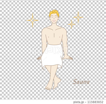 サウナで身も心もリフレッシュしてキラキラと輝いているサウナ好きの爽やかな男性 ととのう サウナ男子 サウナで身も心もリフレッシュしてキラキラと輝いているサウナ好きの爽やかな男性 ととのう サウナ男子 113883832