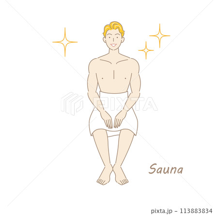 サウナで身も心もリフレッシュしてキラキラと輝いているサウナ好きの爽やかな男性 ととのう サウナ男子 サウナで身も心もリフレッシュしてキラキラと輝いているサウナ好きの爽やかな男性 ととのう サウナ男子 113883834