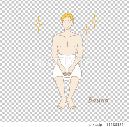 サウナで身も心もリフレッシュしてキラキラと輝いているサウナ好きの爽やかな男性 ととのう サウナ男子 サウナで身も心もリフレッシュしてキラキラと輝いているサウナ好きの爽やかな男性 ととのう サウナ男子 113883834