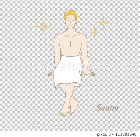 サウナで身も心もリフレッシュしてキラキラと輝いているサウナ好きの爽やかな男性 ととのう サウナ男子 113883840