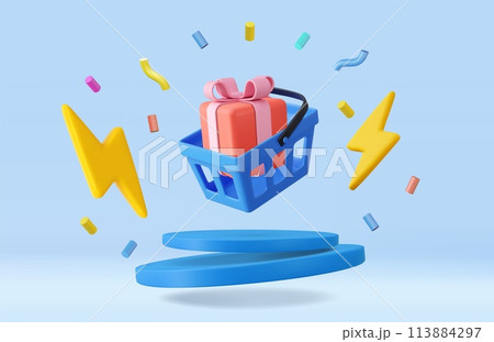 3d shopping basket with confetti 3d shopping basket with confetti 113884297