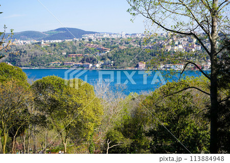 General view of the Bosphorus from Emirgan grove Istanbul Turkey Emirgan April 08 2024 113884948