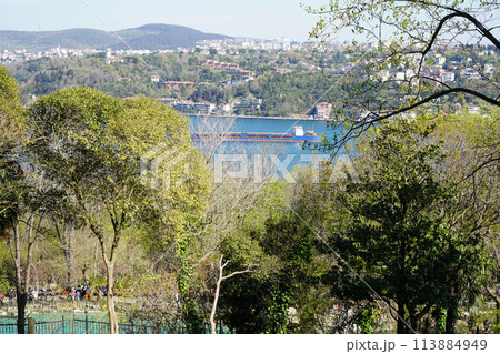 General view of the Bosphorus from Emirgan grove Istanbul Turkey Emirgan April 08 2024 113884949