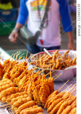 Street Food, Vendors selling various food stalls along the roads in Thailand Street Food, Vendors selling various food stalls along the roads in Thailand 113885230