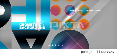 Colorful geometric pattern with circles and triangles on a gray background 113885523