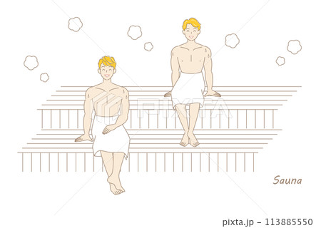 サウナ室でサウナを楽しんでいるサウナ好きの爽やかな二人の男性 ととのう サウナ男子 シンプル サウナ室でサウナを楽しんでいるサウナ好きの爽やかな二人の男性 ととのう サウナ男子 シンプル 113885550