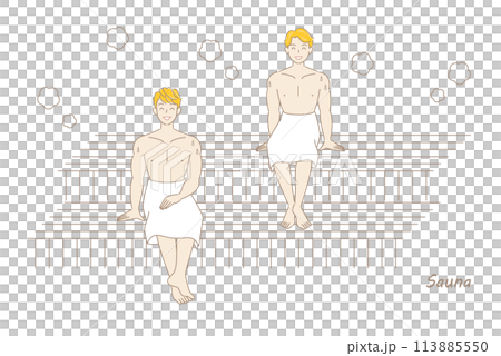 サウナ室でサウナを楽しんでいるサウナ好きの爽やかな二人の男性 ととのう サウナ男子 シンプル サウナ室でサウナを楽しんでいるサウナ好きの爽やかな二人の男性 ととのう サウナ男子 シンプル 113885550