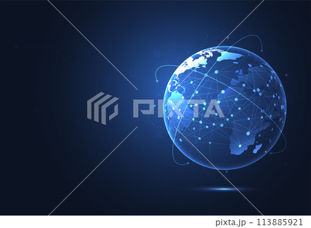 Global network connection. World map point and line composition concept of global business. Vector Illustration 113885921