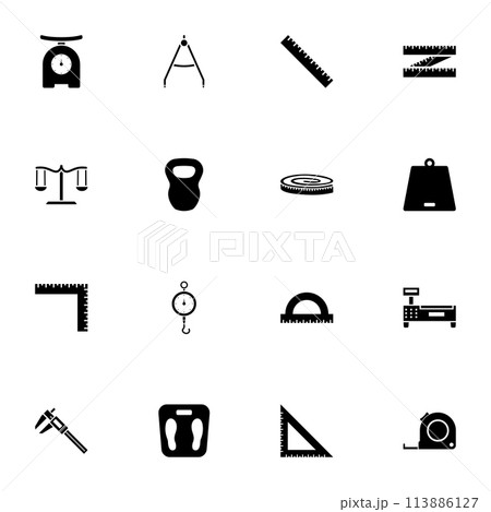 Scales Rulers icon - Expand to any size - Change to any colour. Perfect Flat Vector Contains such Icons as meter, micrometer, balance, measurement, weighing, size, length, angle, radius, diameter. 113886127