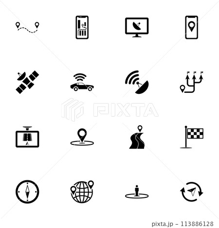 Satellite icon - Expand to any size - Change to any colour. Perfect Flat Vector Contains such Icons as gps, cell, radio, spaceship, tower, dish, broadcasting, communication, router, telephone, map. 113886128