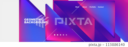 Geometric background in shades of purple and blue with rectangles and triangles 113886140
