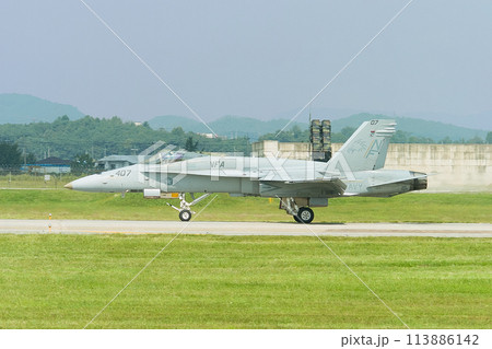 タキシングするアメリカ海軍F/A-18Cホーネット タキシングするアメリカ海軍F/A-18Cホーネット 113886142