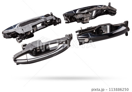 Spare part and body element outer handle of opening a door from a car on a white isolated background. Auto service industry. 113886250