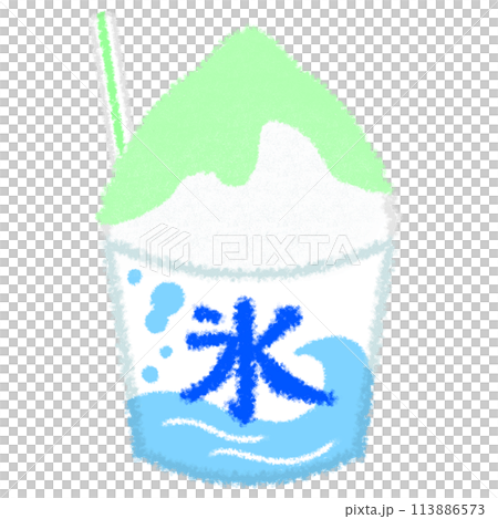 かき氷のクレヨンイラスト 113886573