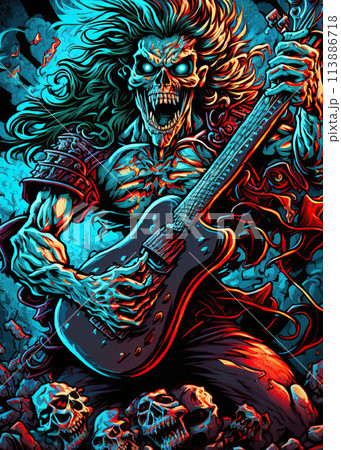 Heavy metal Monster guitar player. Demon guitarist playing in hell. Ai generative Heavy metal Monster guitar player. Demon guitarist playing in hell. Ai generative 113886718