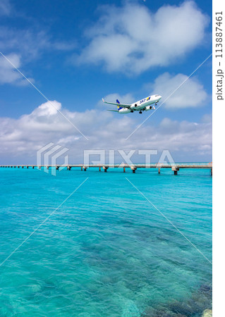 青い海と飛行機 113887461