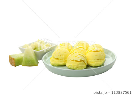 PNG,Ice cream with fresh melon, isolated on white background 113887561