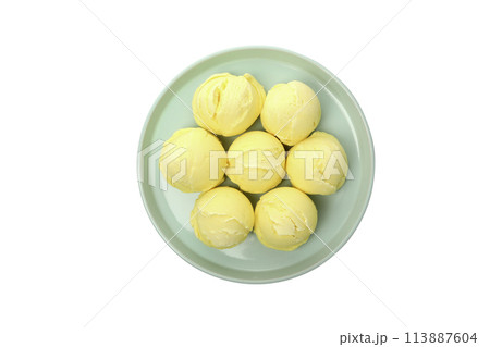PNG, Ice cream with fresh melon in a bowl, isolated on white background 113887604