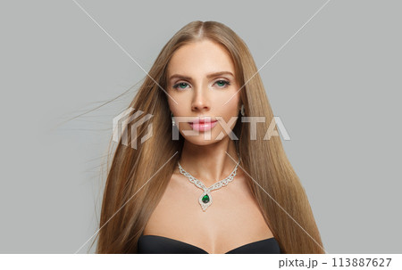 Nice fashionable jewelry woman fashion model with straight smooth healthy long hair, make-up Nice fashionable jewelry woman fashion model with straight smooth healthy long hair, make-up 113887627