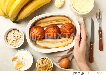 Tasty food with banana, concept of tasty food with banana 113887792