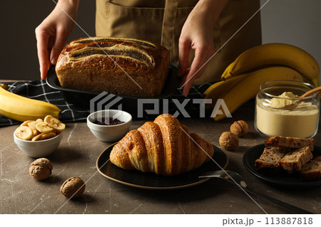 Tasty food with banana, concept of tasty food with banana Tasty food with banana, concept of tasty food with banana 113887818