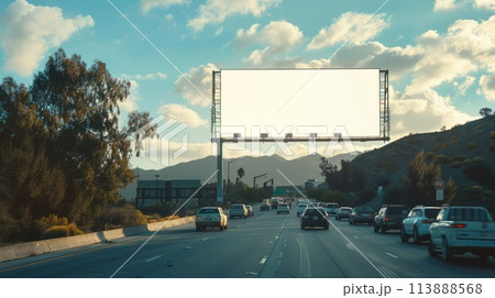 Blank billboard on highway. Mockup for advertising banners or design. 113888568