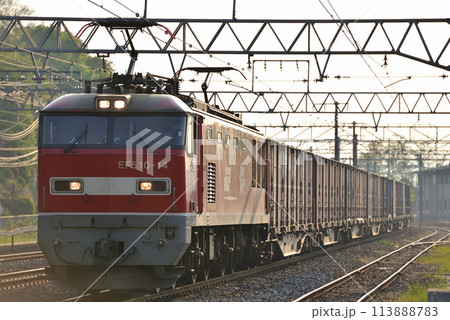 朝の東海道本線を走るEF510-14コンテナ貨物列車 朝の東海道本線を走るEF510-14コンテナ貨物列車 113888783