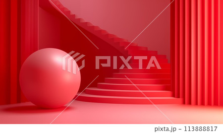 Minimal 3d podium studio with circle. Red background 113888817