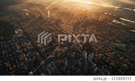 Aerial view of the huge city at the sunset. Drone photography Aerial view of the huge city at the sunset. Drone photography 113889155