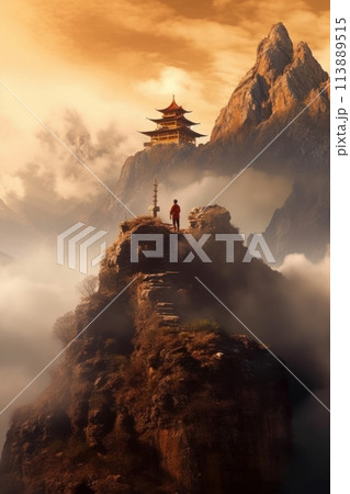 Buddhist temples on top of the mountain Buddhist temples on top of the mountain 113889515